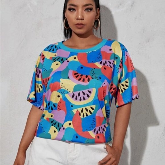 SHEIN Tops - SHEIN PLUS WATERMELON AND LEMON SHIRT